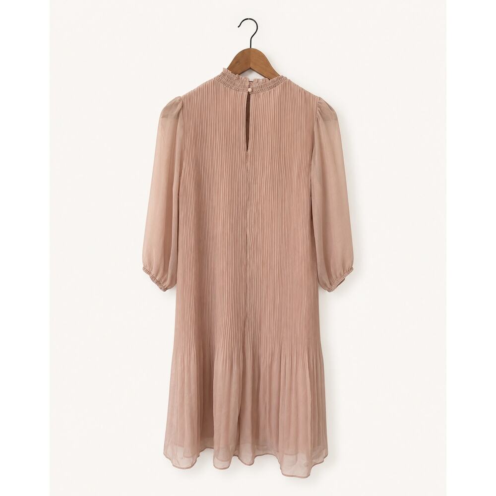 Nanette Lepore Women’s Blush Pink Pleated Midi Dress Ruffle Neck Romantic Sz 8 - Picture 2 of 4